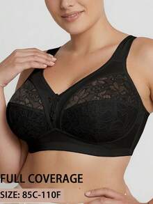 Sujetador sin aros para mujer talla grande, transpirable, antideslizante, con patchwork de encaje, push-up con fuerte soporte, tirantes ajustables, sin costuras, adecuado para uso diario y diversas ocasiones - Negro - Ver 4
