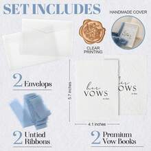Engrowtic 2 Set Wedding Vow Books With Ribbons 5.5"X 4" His And Hers Vow Books Hand Torn Edge With Envelope Wax Seal Wedding Keepsake Gift For Bride Groom Newly Engaged Couple(Blue) - ColorA - View 2