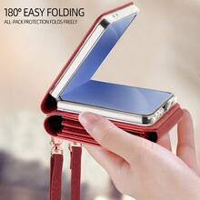 VIETAO Funda Cartera con Cordón Cruzado de Cuero Artificial con Ranura Multicapa para Tarjetas Compatible con Samsung Galaxy Z Flip 3 5G 4 5 6 7 8 Flip8 - Rojo - Ver 7
