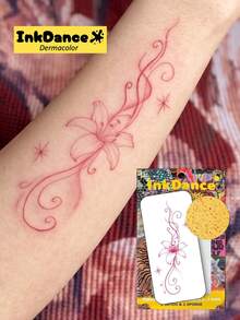 1 Set "Pink Tulip" Temporary Tattoo Stickers, Realistic Tattoo, Y2K Vacation Style Minimalist Floral, Waterproof, Realistic Tattoo Effect, Colorful, InkDance, Ink Dance, Easy To Apply And Remove CSD073 - Multicolor - View 1
