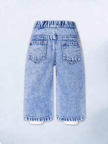 Baby Girls' Letter Heart Butterfly Flower Denim Effect Print Elastic Waist Straight Leg Pants 6-9 Months 0-3 Years Old - Blue - View 2