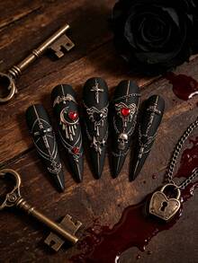 20 Peças Encantos de Arte de Unhas Mistos de Liga de Halloween Escuro com Cruz, Caveira, Coração, Aranha e Mais, Gemas de Unhas 3D Estilo Sangrento Preto e Vermelho, Acessórios de Decoração de Unhas DIY Multifuncionais Y2K, Suprimentos de Arte de Unhas com Strass, Decoração de Unhas Falsas, Suprimentos de Arte de Unhas de Verão - Multicolorido - Visão 2