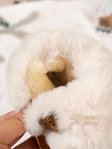 1 Pair Minimalist Shallow Round Toe Baby Warm Snow Boots, Cartoon Bear Plush Trim, Non-Slip Flat Sole, Winter Indoor Shoes - Brown - View 7