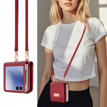 VIETAO Funda Cartera con Cordón Cruzado de Cuero Artificial con Ranura Multicapa para Tarjetas Compatible con Samsung Galaxy Z Flip 3 5G 4 5 6 7 8 Flip8 - Rojo - Ver 8