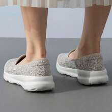Skechers 女士立體蕾絲鏤空兩穿踩跟一腳蹬健步鞋透氣單鞋套腳休閒鞋 - 淺灰色 - 查看 5