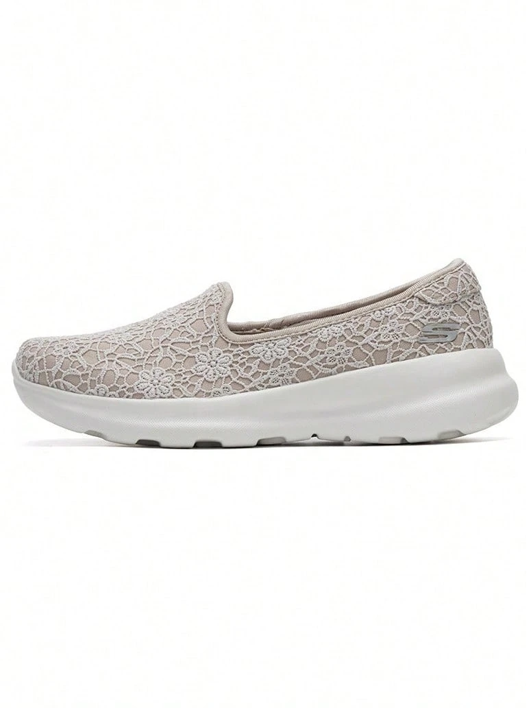 Skechers 女士立體蕾絲鏤空兩穿踩跟一腳蹬健步鞋透氣單鞋套腳休閒鞋 - 淺灰色 - 查看 1