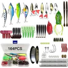 164PCS Kit de Señuelos de Pesca, Señuelos de Pesca para Cebo de Agua Dulce para Lubina, Accesorios de Señuelo, con Caja de Almacenamiento, Una Variedad de Señuelos Correcaminos - Multicolor - Ver 1