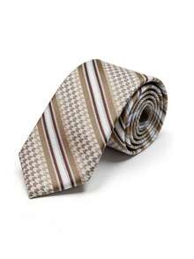 1pc Men's Classic Diagonal Stripe Khaki Tie, Suitable For Business, Banquet, Cocktail Party, Birthday, Party, Holiday - Khaki - View 3