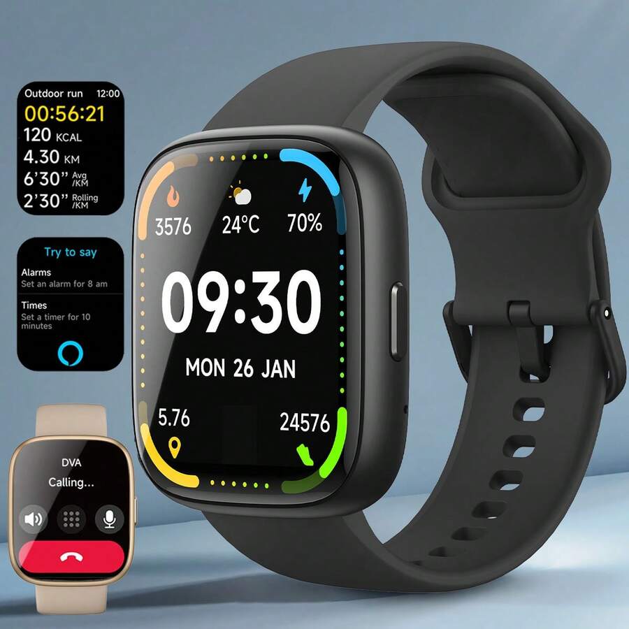 1.83-Inch HD Large Screen Unisex Smartwatch, Voice Assistant, 300mAh Battery, 100+ Sports Modes, IP68 Waterproof Rating, 24-Hour Tracking, Smart Voice Assistant, Customizable Watch Face, Music Control, Camera Control, Phone Positioning - Multicolor - View 1