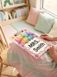 1pc Custom Teacher Name Rainbow Crayon Box Clipboard, Personalized Cute Apple Sun Girly Writing Board, Teacher Appreciation Gift,Back To School,Office Desk Decor,Teacher Gift - Multicolor - View 5