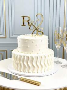 1pc Personalized Acrylic Gold Mirror Custom Cake Topper, Letter Customization, Laser Cut Cake Decoration, Suitable For Wedding, Engagement Scene Decor, Anniversary - Multicolor - View 2