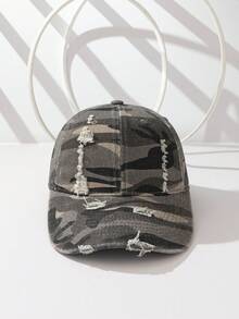 1pc Personalized Camouflage Baseball Cap Unisex Distressed Ripped Soft Top Hat Flattering Face Shape Sun Protection Polyester - Multicolor - View 7