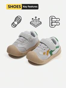 1 Pair Unisex Multi-Color Block Stitch Toddler Single Strap Skate Shoes,Wide Round Toe Low Flat Retro All Season Kindergarten Daily(Size By Insole Cm) - Grey - View 15