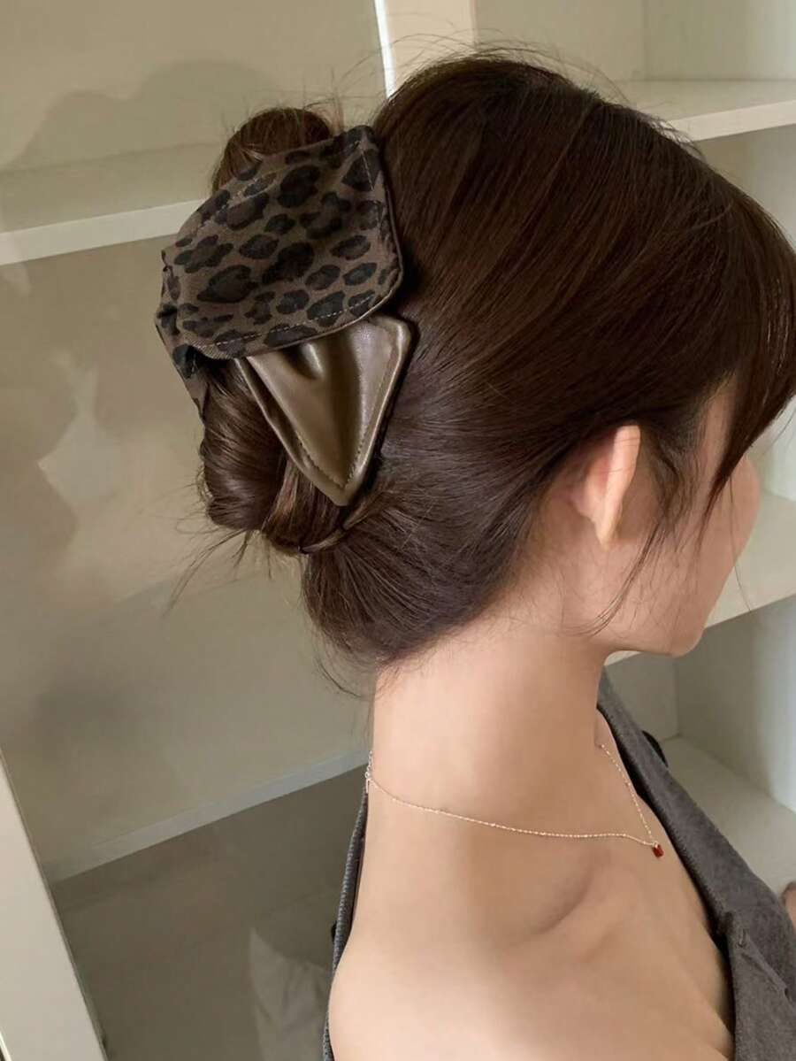 韓式法式豹紋女用髮夾,高端後腦勺盤髮髮爪,優雅高馬尾髮飾 - 彩色 - 查看 1