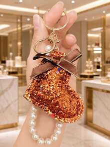1pc Sequin Heart Faux Pearl Keychain Pendant, Key Chain Decorative Accessory, Bag Charm, Suitable For Friends, Family, Valentine's Day Gift, Birthday Gift, Holiday Gift, Party Favor - Multicolor - View 8