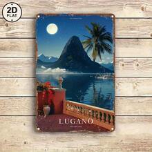 [2D FLAT] 1pc Lugano Switzerland Vintage Art Poster Aluminum Sign, 2D Wall Decor, Ideal Gift, Retro Style Room Decor for Bedroom, Kitchen, Game Room, Balcony, Garden, Porch, Bar, Restaurant, Cafe, Club, Gym, Bathroom, Leisure Area, Office, Garage - Foil Engraving - 1PC - Übersicht 2