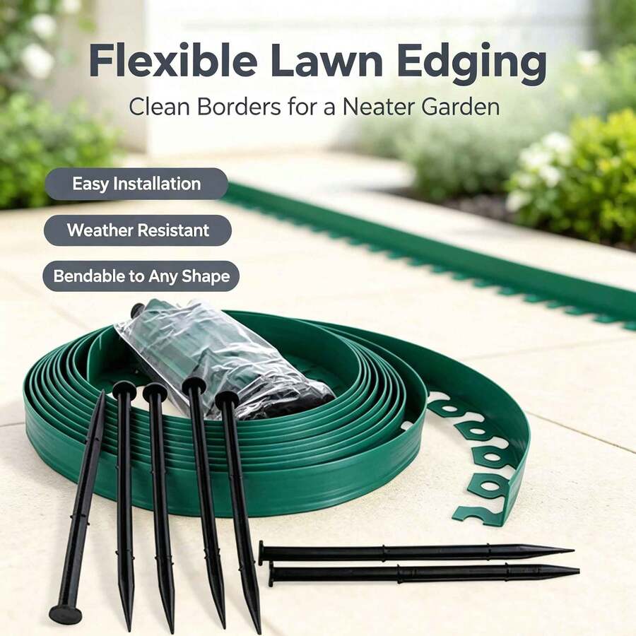 10-Meter Outdoor Garden Boundary Lawn Isolation Strip/Edge Strip Send 30 Nails Green - 固體 - 查看 1