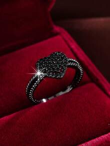 方晶锆石心形装饰戒指哥特朋克珠宝情人节、妈妈、母亲、母亲节、礼物 - 黑色 - 查看 7