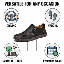 Men's Working Business Casual Sandals Man Summer Breathable Synthetic Walking Office Oxfords Male Cocktail Party Fashion Dress Formal Shoes - 黑色 - 查看 4