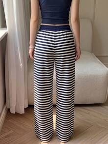 Casual Fashion Versatile Striped Drawstring Loose Fit Women's Long Pants, New Autumn/Winter Style, Suitable For Daily Commute - Blue - View 3