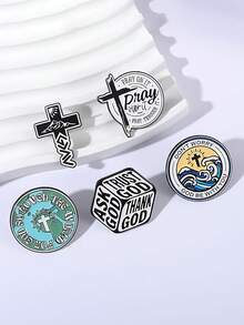 Cartoon Cross Pattern Pine Needle Alloy Brooch, Personalized Versatile Holiday Event Commemorative Badge Accessory - Multicolor - View 3