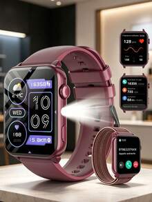 Blackview R30max SmartWatch With LED Flash Light, IP68 Waterproof Unisex Smartwatch For Phones/Android, Fitness Watch With Heart Rate Monitor Sleep Tracking Step Counter Calorie Counter Blood Pressure Monitor, 10 Days Battery Life, Hiking Watch Gift For Family - Burgundy - View 1