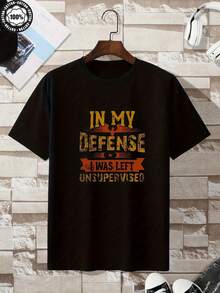 [180g 100% Algodón] Ropa Oversize para Hombre, Nueva Moda para Verano 2025, Diseño Cómodo y Elegante, Camiseta con Estampado "En Mi Defensa" - Negro - Ver 2