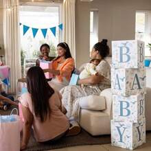 4 Pcs Sea You Soon Shower Decorations Under The Sea Boxes With Letters Stackable For Shower Decorations Gender Reveal Decoration Photo Prop Ocean Animal Nursery Decor - Blue - View 7