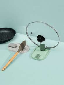 1 pieza Estante de cubertería de plástico duro con alfombrilla de goteo, apto para utensilios de cocina del hogar como cucharas, pinzas, estantes de accesorios de cocina, estante multifuncional resistente al calor para tapas de ollas, estante de almacenamiento de espátulas, estante plegable para tapas de ollas y soporte para cucharas. - Multicolor - Ver 4