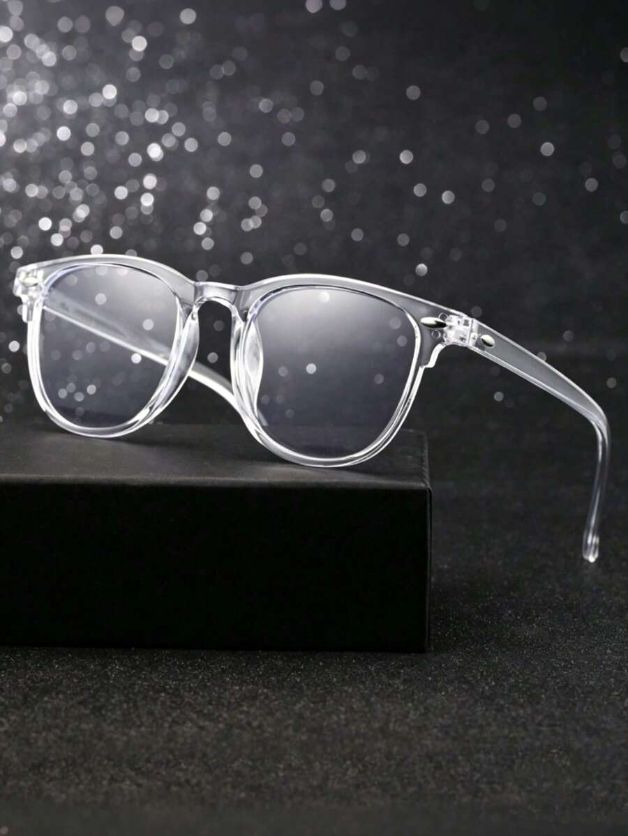 1pc Men's Geometric Pattern Plastic Full Frame Black Style Men's Clear Lens Daily Life Glasses - Clear - View 1