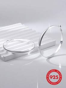 1pc Elegant, Luxurious, Sweet, Minimalist, Versatile, High-End 925 Sterling Silver Hoop Earrings, Suitable For Daily Wear, Vacation, Party, Date, Holidays And As A Gift - Silver - View 5