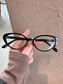 1 Pair/2 Pairs/3 Pairs Women's Leopard Print Cat Eye PC Frame Solid Color Full Frame Personalized Rivet Fashion Non-Prescription Glasses - Transparent - View 5