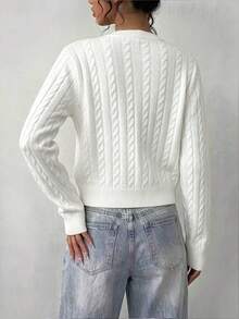 Casual Fashion Cable Knit Design Front Opening Women's Top, Autumn/Winter Style, Versatile For Daily Wear - White - View 4