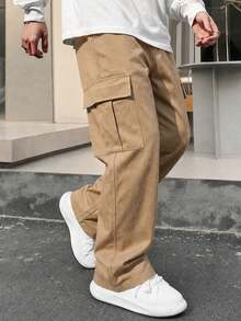 1pc Tween Boys Vintage Minimalist Cargo Pants, Suitable For Workout, Outdoor, Spring/Autumn - Khaki - View 1