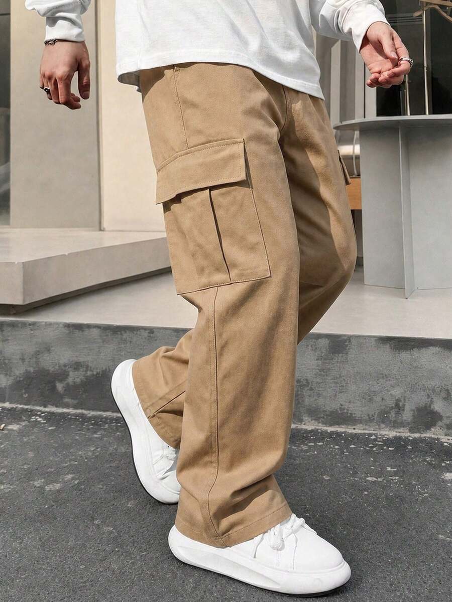 1pc Tween Boys Vintage Minimalist Cargo Pants, Suitable For Workout, Outdoor, Spring/Autumn - Khaki - View 1