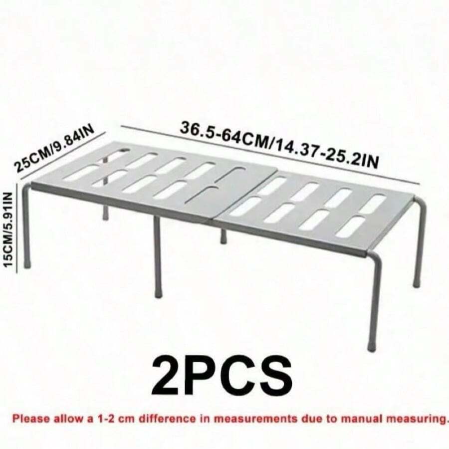 Adjustable & Expandable Solid Color Shelf (1pc Or 2pcs) No-Drill Storage Solution, Suitable For Wardrobe, Bathroom, Kitchen And Dorm, Can Also Be Used As Space-Saving Plastic Shoe Rack For Shoes And Slippers - Multicolor - View 1