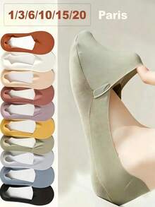 1/3/6/10/15/20 Pairs Women's Summer Ice Silk Invisible Socks, Candy Color Thin Non-Slip Daily High Heel Socks, Halloween Christmas Gift - Multicolor - View 15