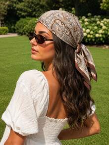 1pc New Paisley Print Square Scarf, Spring/Summer Women's Headscarf Sun Protection Shawl, Suitable For Daily Wear And Vacation - Brown - View 5