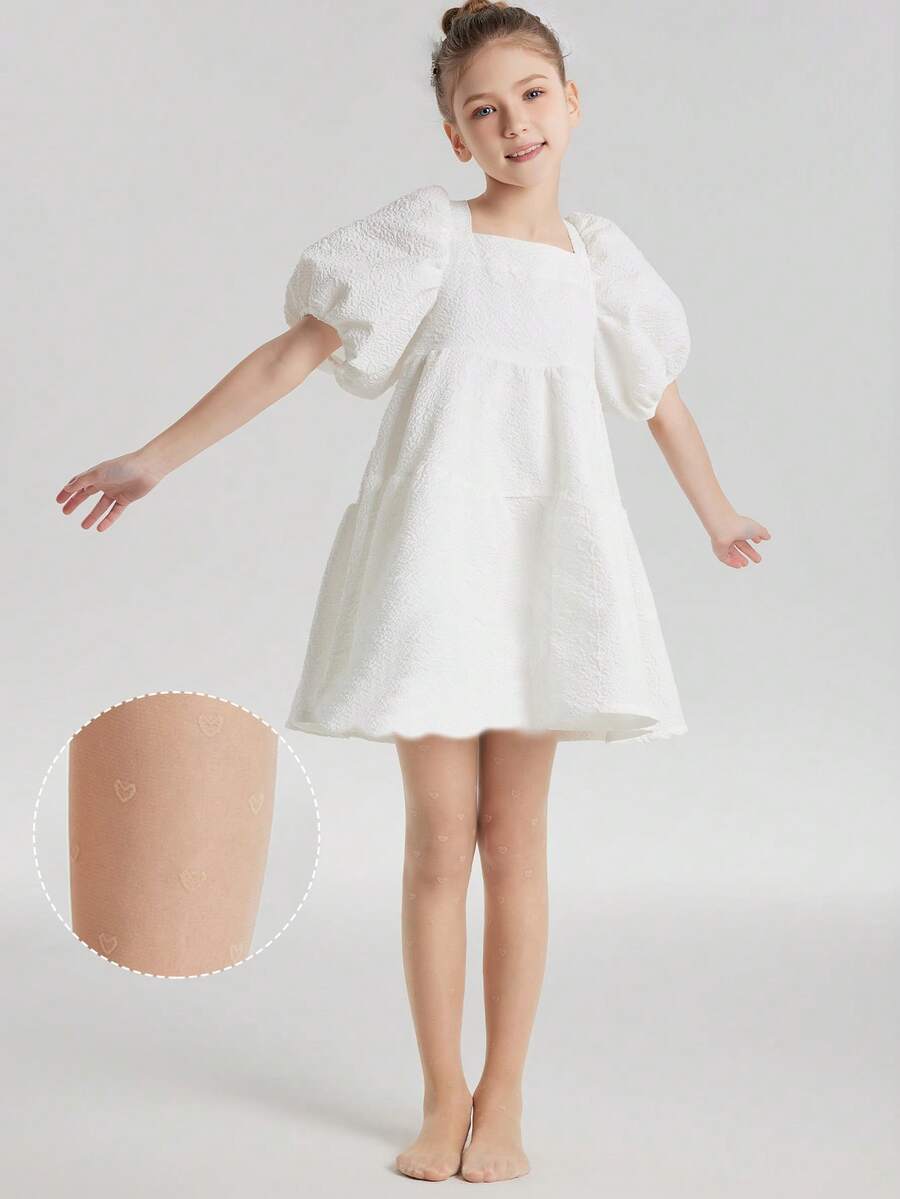 1件女童幼兒舞蹈緊身褲/褲襪/絲襪,膚色杏色卡其色純色,足套式網襪褲,卡通愛心圖案,提花薄款高彈力足套網襪,適合日常穿著,可愛校園風,春夏四季通用,適合學生日常派對穿搭,可搭配裙子、短褲、小皮鞋,開學季校園穿搭 - 杏色 - 查看 1