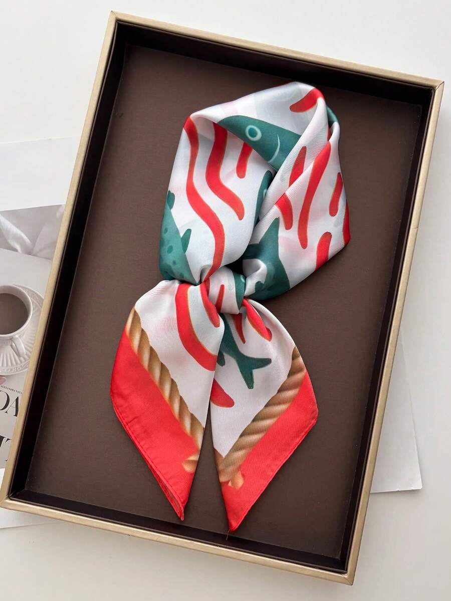 1pc Women Elegant Vintage Fashion Thin Satin Square Imitation Silk Scarf, Bandana Vintage Casual Women's Neck Scarf, Shawl Women's Headscarf - Multicolor - View 1