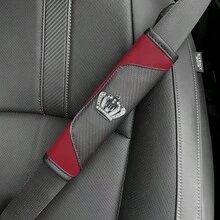 1pc Car Seat Belt Shoulder Pad Leather Carbon Fiber Spliced Design - A - View 3