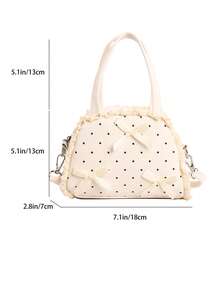 Bolso bandolera con lazo decorativo, encaje, volantes y lunares - Beis - Ver 8