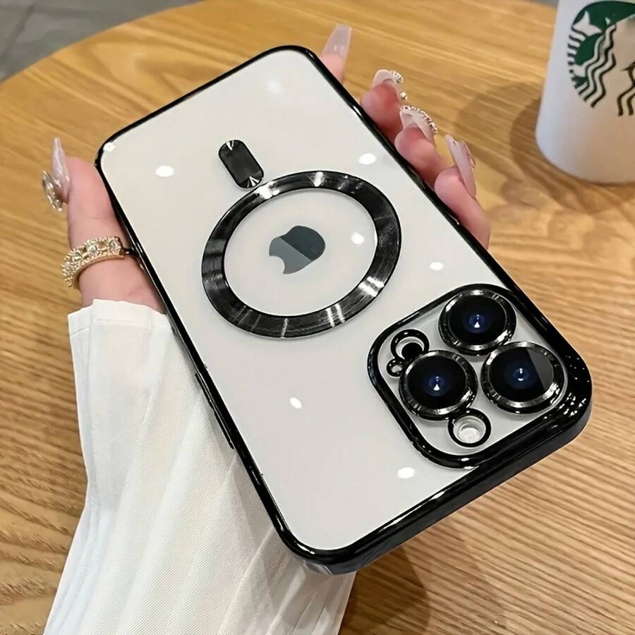 Phone case: Magnetic plated transparent protective case for iPhone16, 15, 14, 13, 12, 11 Pro Max, with  lens protective glass and wireless charger cover. - Dunkelviolett - Übersicht 1