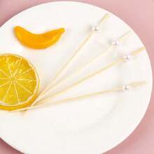100pcs Decorative Pearl Fruit Toothpicks, Disposable Appetizer Picks, Stylish Decor For Cakes Drinks Wedding & Christmas Party Gifts - Apricot - View 5