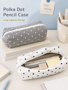 1pc Large Capacity Polka Dot Stationery/Cosmetic Storage Bag, Korean Style Pencil Case, Minimalist Portable Women's Design, Dual Function Desktop Storage And Home Decor, Suitable For School, Office And Travel Multi-Functional Storage Item - Polka Dot Stationery Storage Bag - View 1