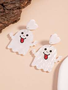 Cute Halloween Ghost Heart Design Acrylic Earrings, Heart Funny Ghost Dangle Earrings, Halloween Jewelry - Multicolor 12 - View 4