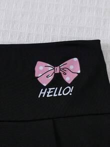 Summer Tween Girls Daily Campus Style Bow Print Pleated Skort 3pcs Set - Multicolor - View 3