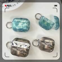 波浪灰綠大理石紋耳機保護殼，亮面硬 TPU 材質，相容 Apple Air、Apple Air Pro/Pro 2/Pro 3/Air 4、FreeClip 2、FreeBuds SE 2/SE 3 - 彩色 - 查看 4