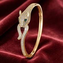 1pc Snake Design Cubic Zirconia Inlaid Women Bracelet - Multicolor - View 1