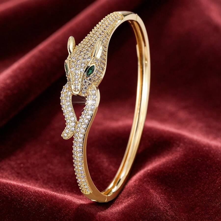1pc Snake Design Cubic Zirconia Inlaid Women Bracelet - Multicolor - View 1